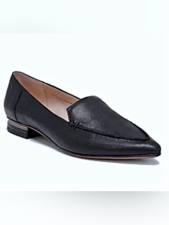 Franco Sarto Shoes - Women’s Black Leather Pointed Starland Loafers Flats Silver Accent On Heel 7.5